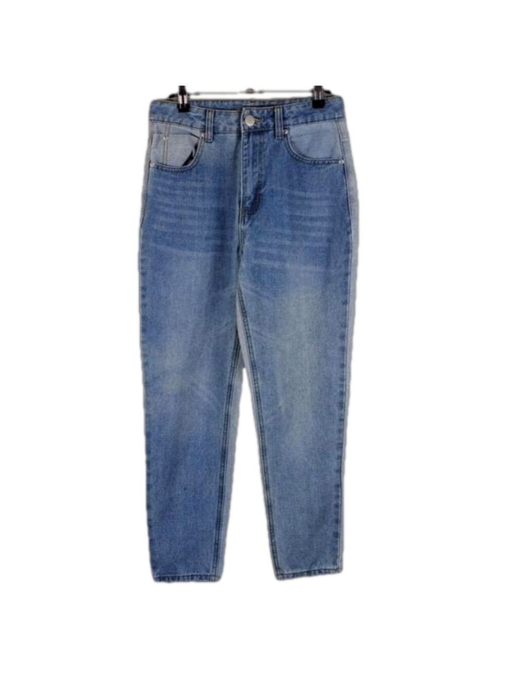 Nasty Gal Collection Blue Two Tone Light Wash High Rise Tapered Leg Ankle Jean